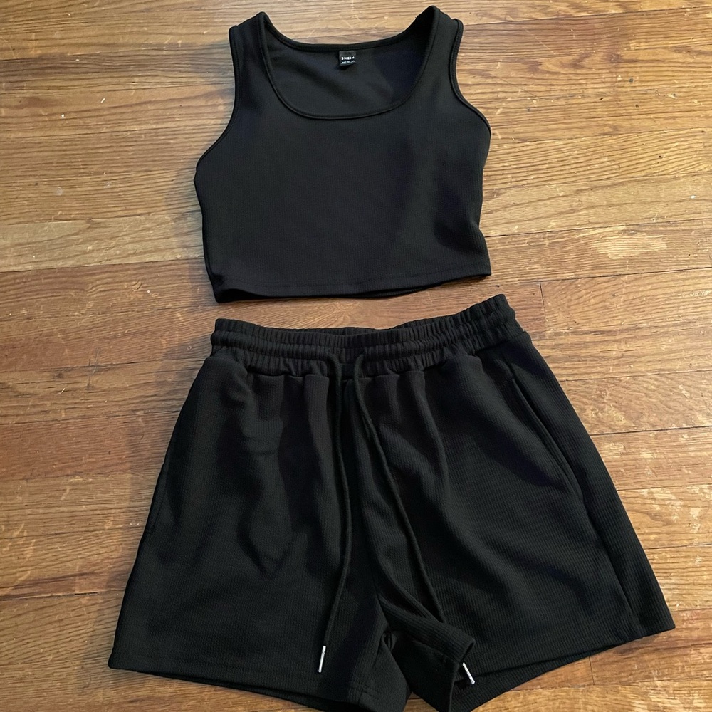SHEIN Blue and Black Two Piece Shorts Sets - Picture 4 of 4